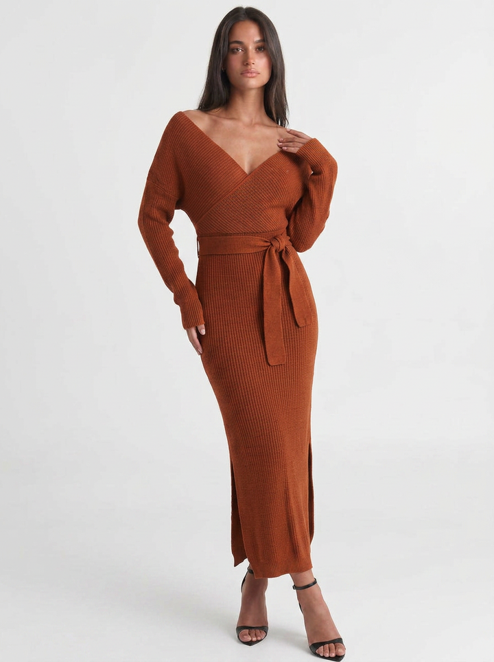Isla | Knit Wrap Midi Dress