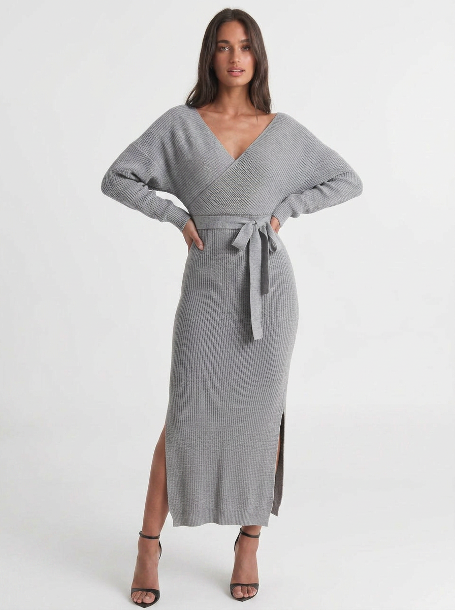 Isla | Knit Wrap Midi Dress