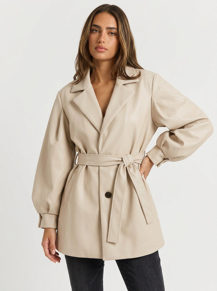 Isla | Women's Belted Puff Sleeve Short Trench Coat