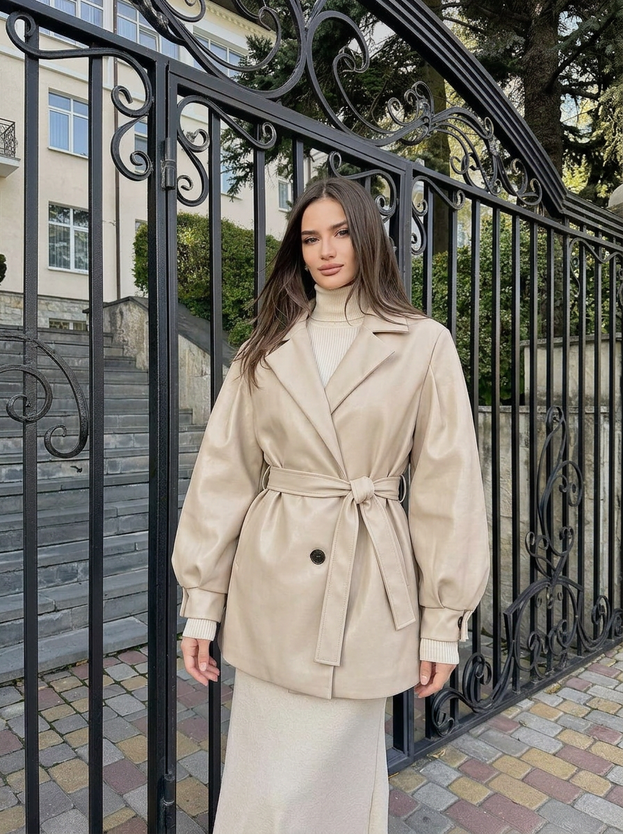 Isla | Women's Belted Puff Sleeve Short Trench Coat