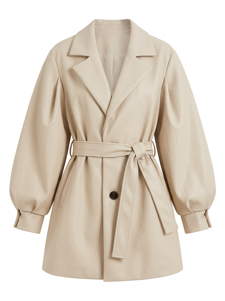 Isla | Women's Belted Puff Sleeve Short Trench Coat