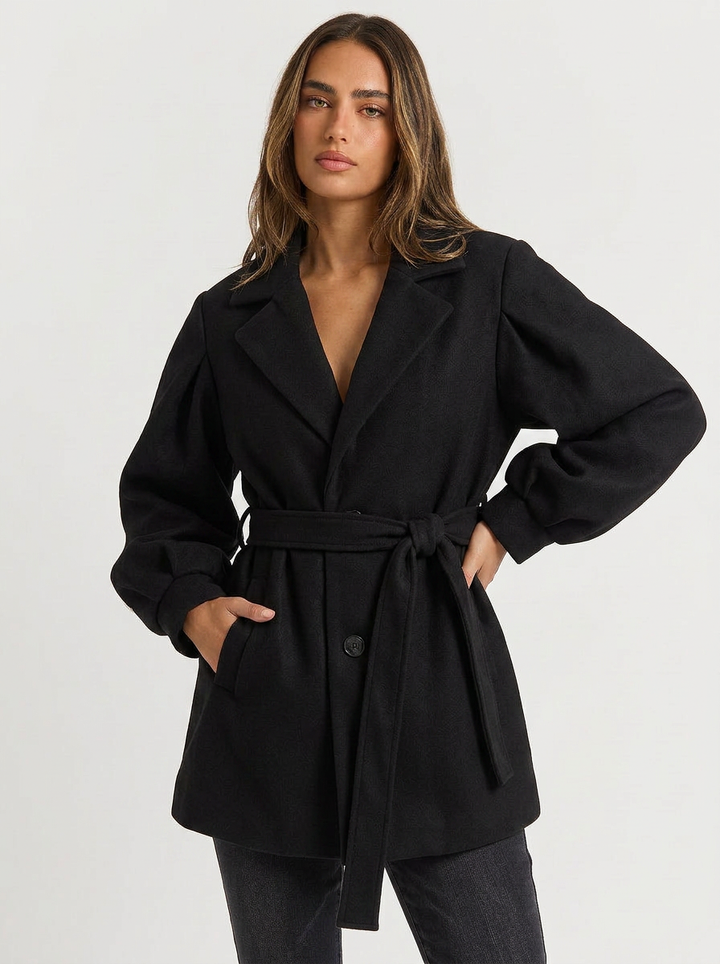 Isla | Women's Belted Puff Sleeve Short Trench Coat