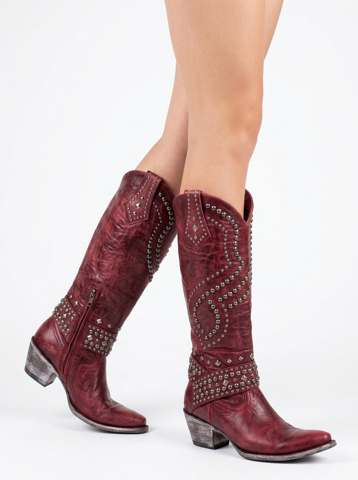 Isla | Women's High-Cut Boots Studded Western Block Heel