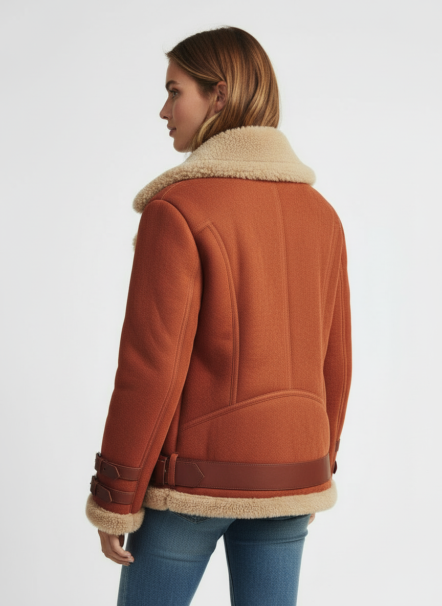 Jada | Women's Rust Shearling Lined Winter Biker Jacket 2