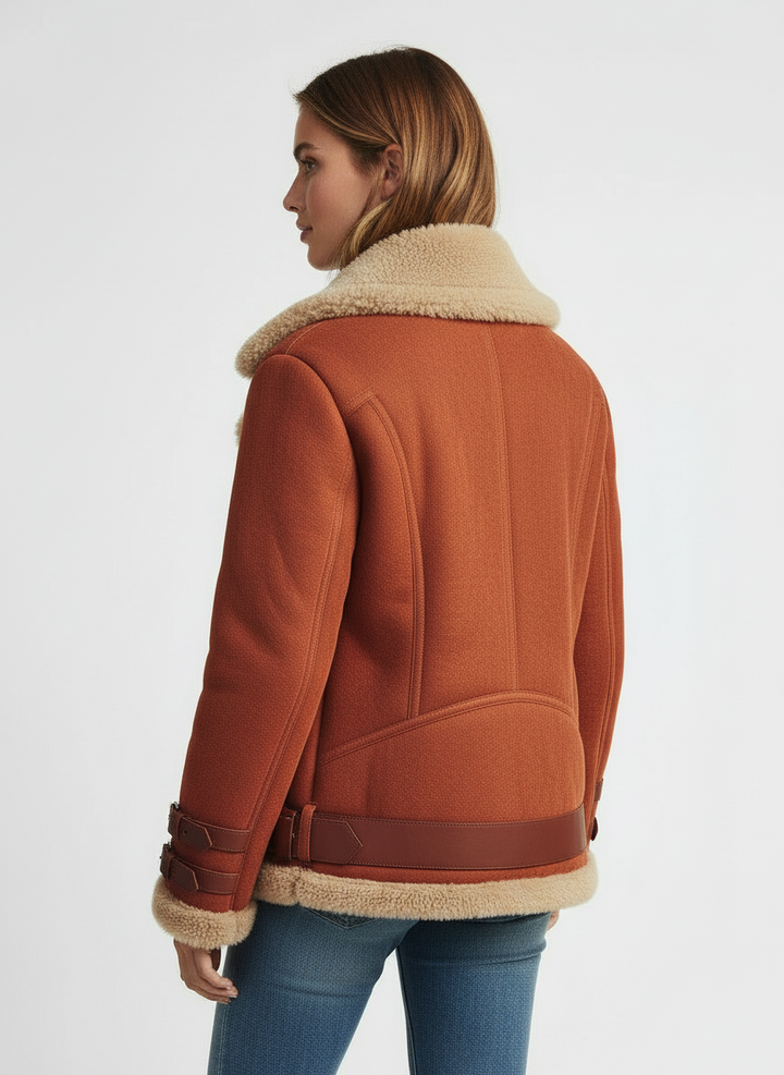 Jada | Women's Rust Shearling Lined Winter Biker Jacket 2