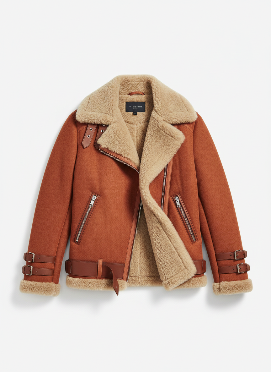 Jada | Women's Rust Shearling Lined Winter Biker Jacket 3