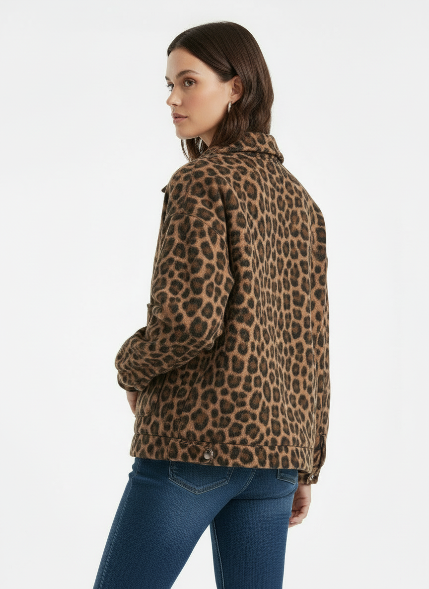 Jade | Women's Leopard Print Snap Button Bomber Jacket 1