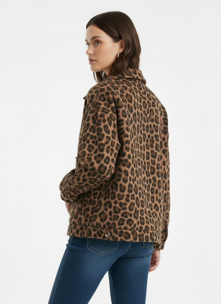 Jade | Women's Leopard Print Snap Button Bomber Jacket 1