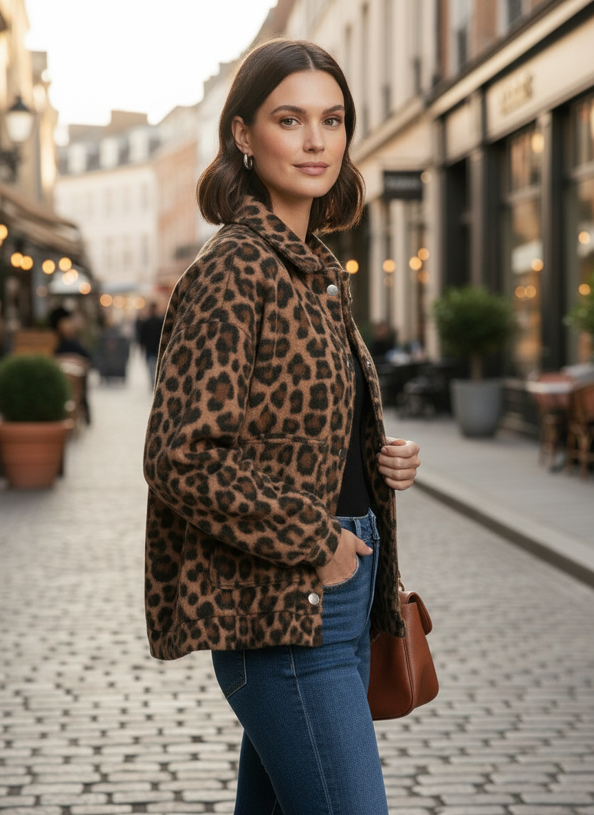 Jade | Women's Leopard Print Snap Button Bomber Jacket 2