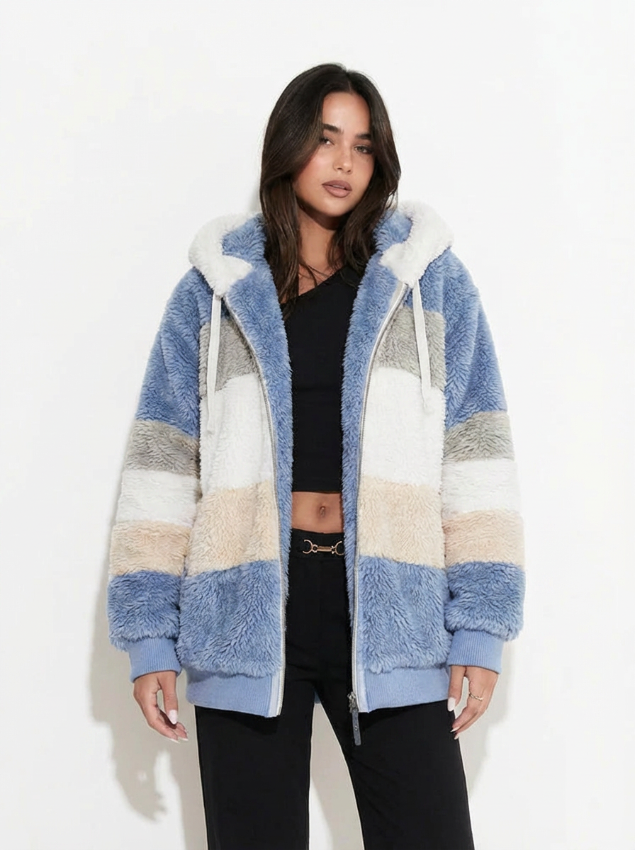 Jamie | Women's Color Block Striped Fleece Zip Hoodie