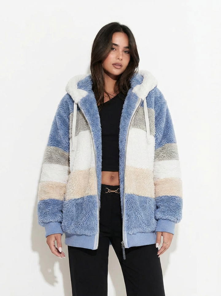 Jamie | Women's Color Block Striped Fleece Zip Hoodie
