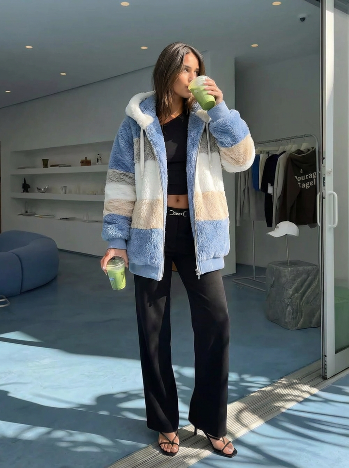 Jamie | Women's Color Block Striped Fleece Zip Hoodie 1