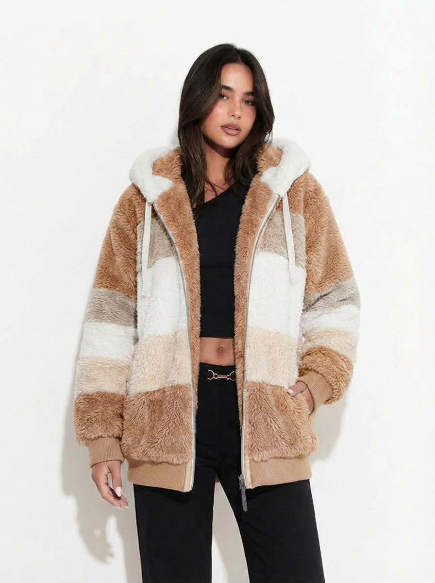 Jamie | Women's Color Block Striped Fleece Zip Hoodie 3