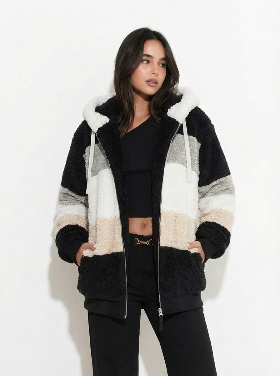 Jamie | Women's Color Block Striped Fleece Zip Hoodie 4