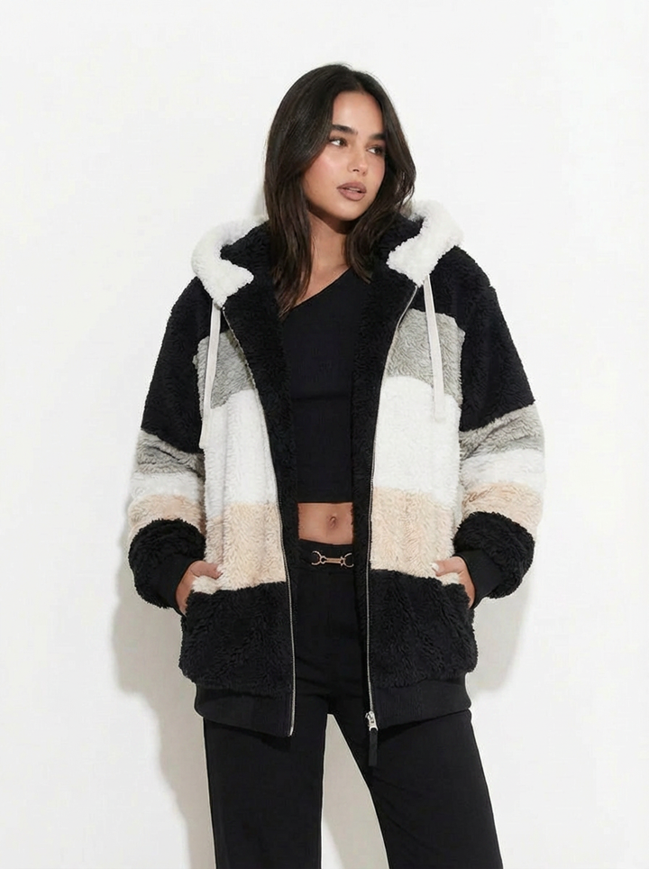 Jamie | Women's Color Block Striped Fleece Zip Hoodie 4