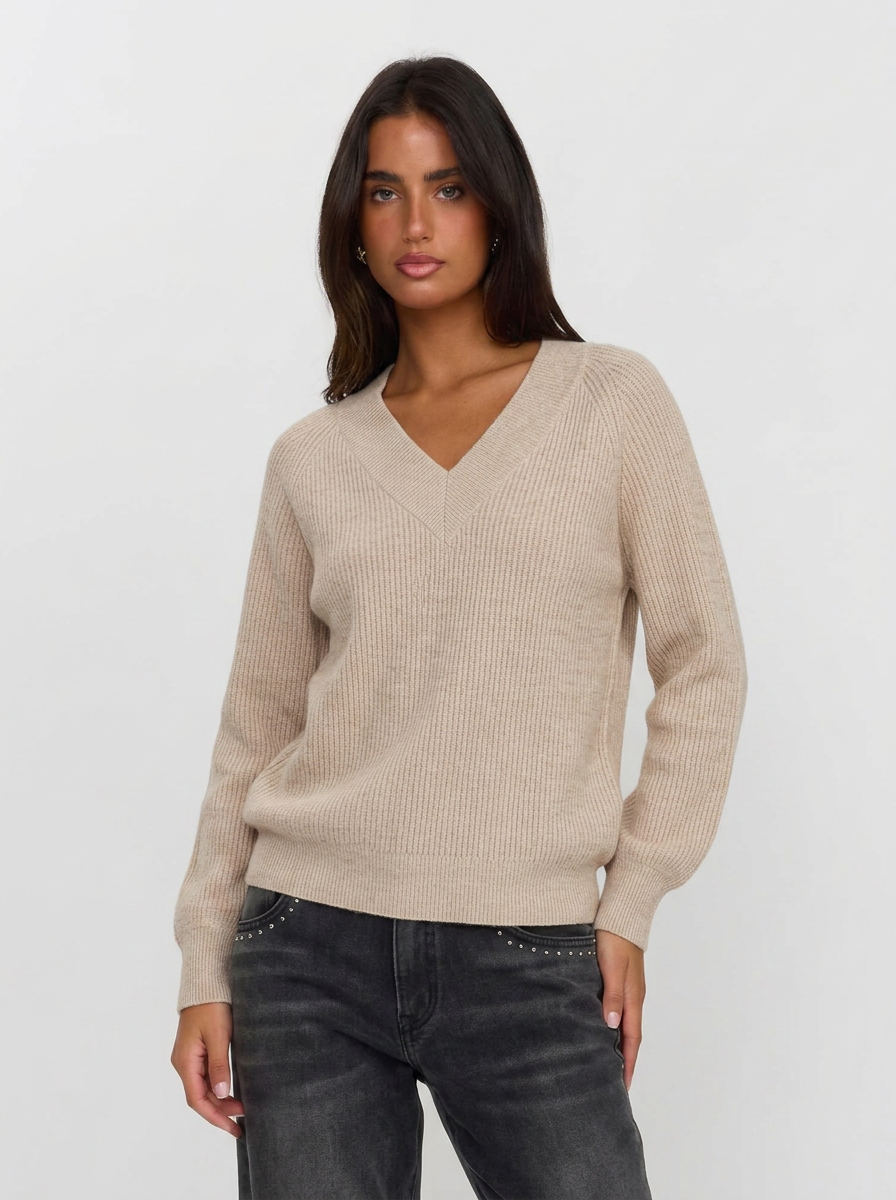 Jamilla | Women's V Neck Sweater Ribbed Knit