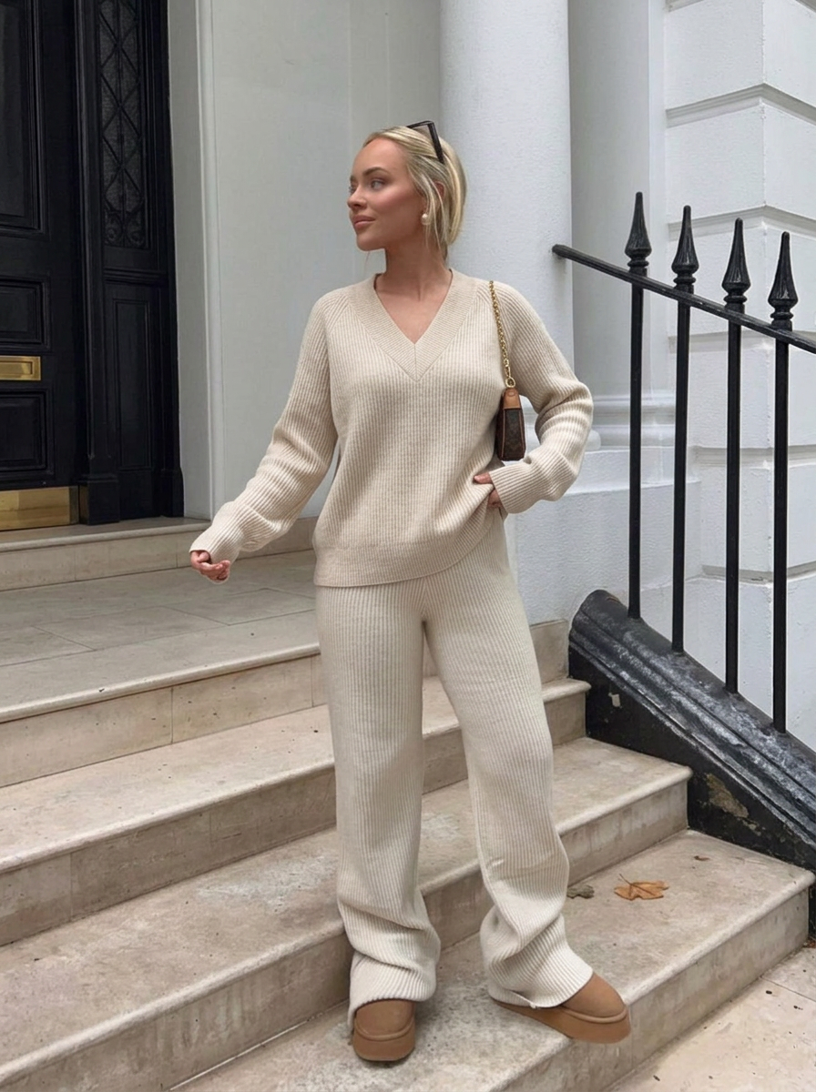 Jamilla | Women's V Neck Sweater Ribbed Knit