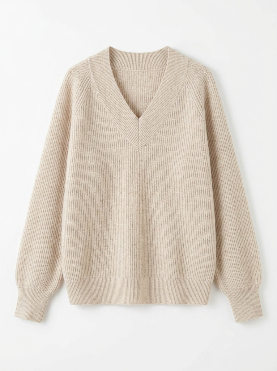 Jamilla | Women's V Neck Sweater Ribbed Knit