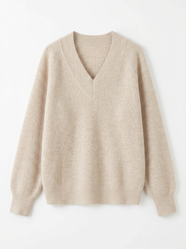 Jamilla | Women's V Neck Sweater Ribbed Knit