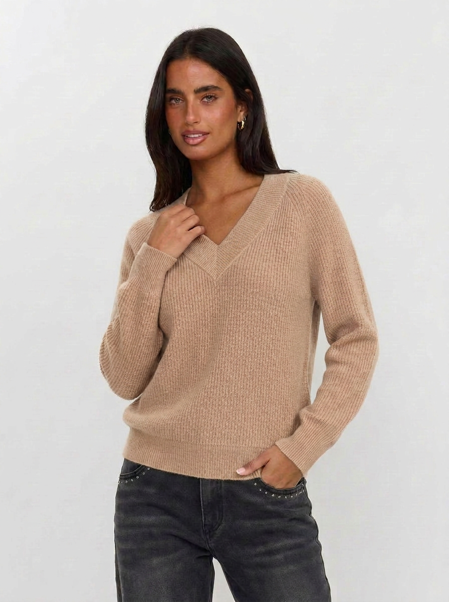 Jamilla | Women's V Neck Sweater Ribbed Knit