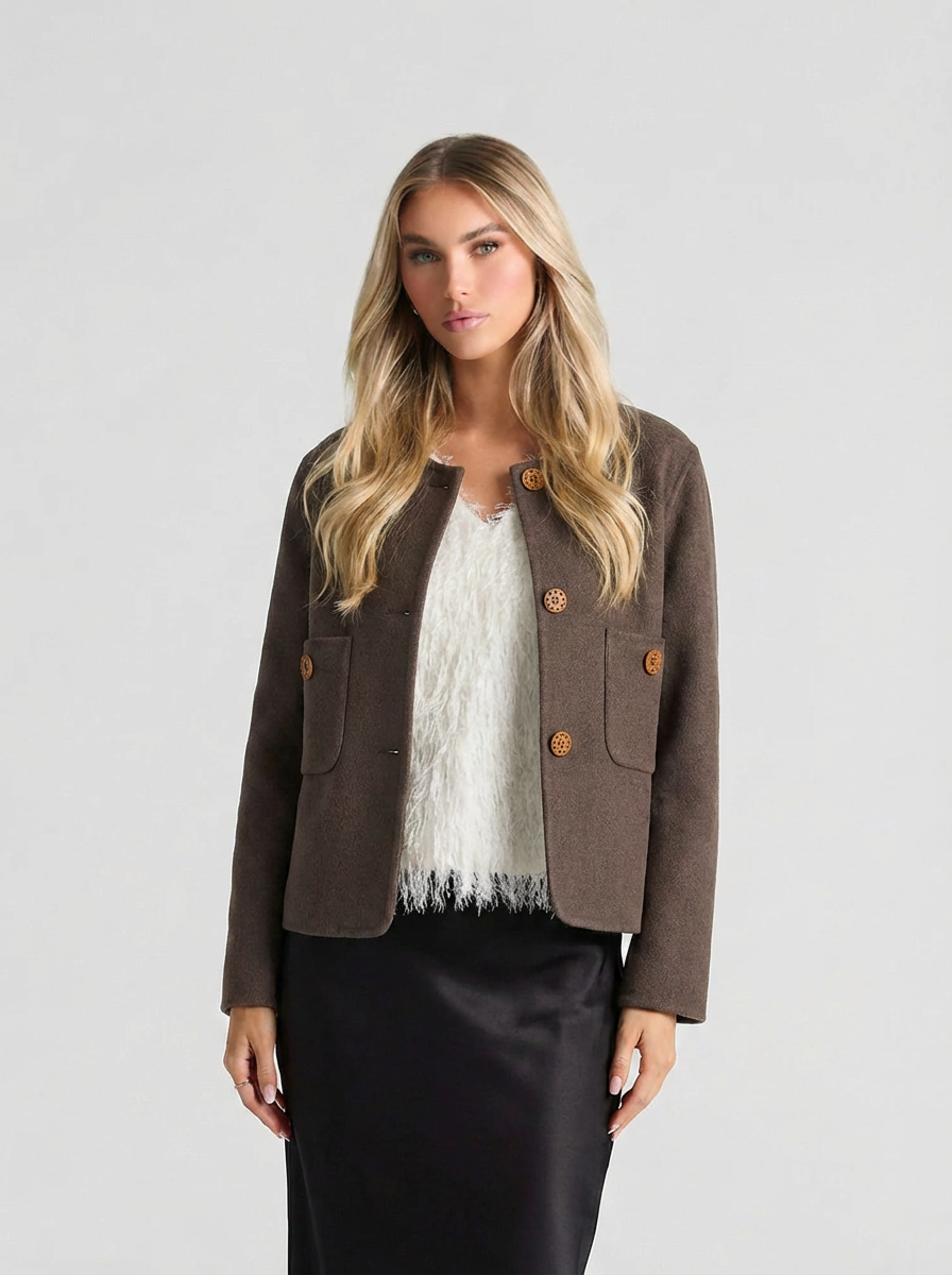Jenna | Women's Collarless Patch Pocket Wool Jacket