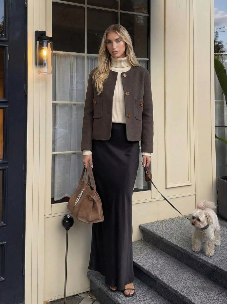 Jenna | Women's Collarless Patch Pocket Wool Jacket 1