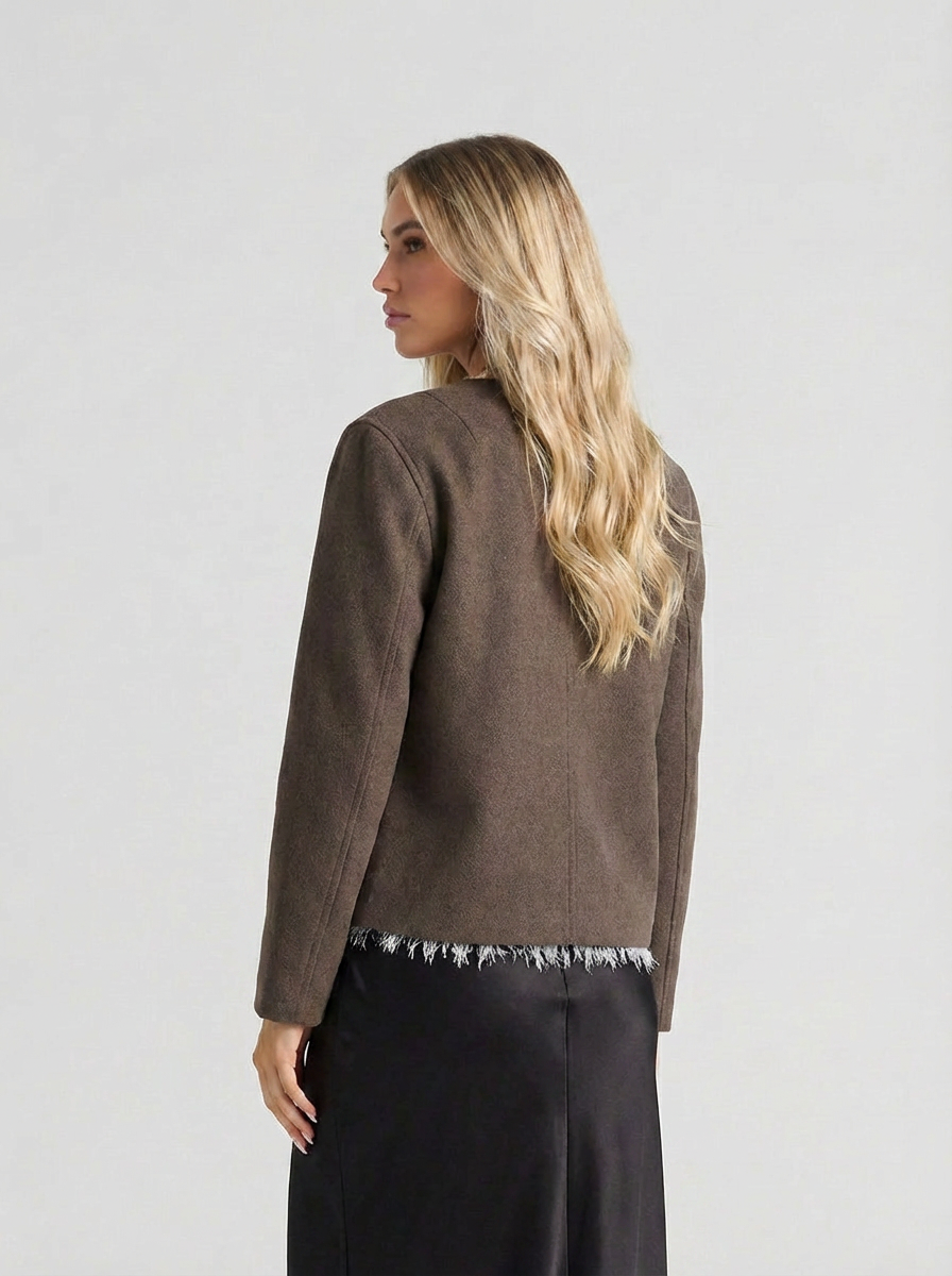 Jenna | Women's Collarless Patch Pocket Wool Jacket 2