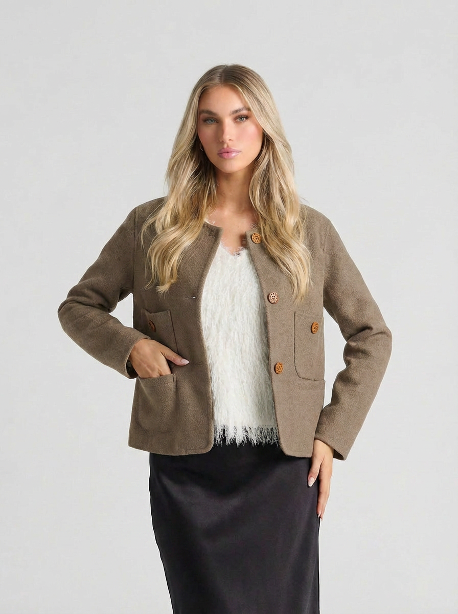 Jenna | Women's Collarless Patch Pocket Wool Jacket 4