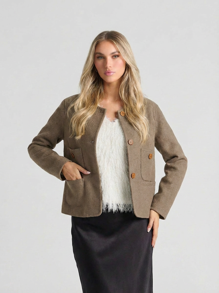 Jenna | Women's Collarless Patch Pocket Wool Jacket 4