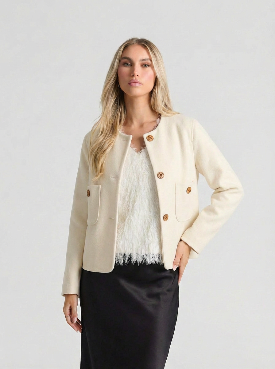 Jenna | Women's Collarless Patch Pocket Wool Jacket 5