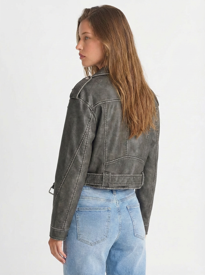 Jenna | Women's Faux Leather Cropped Jacket Belted 2