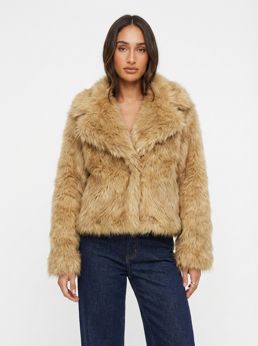 Jenna | Women's Wide Lapel Faux Fur Relaxed Jacket