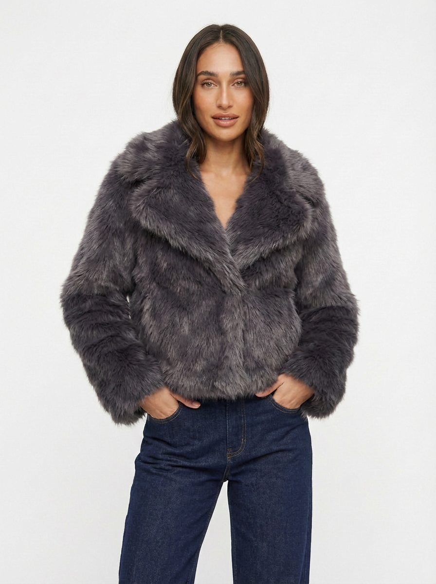 Jenna | Women's Wide Lapel Faux Fur Relaxed Jacket 4