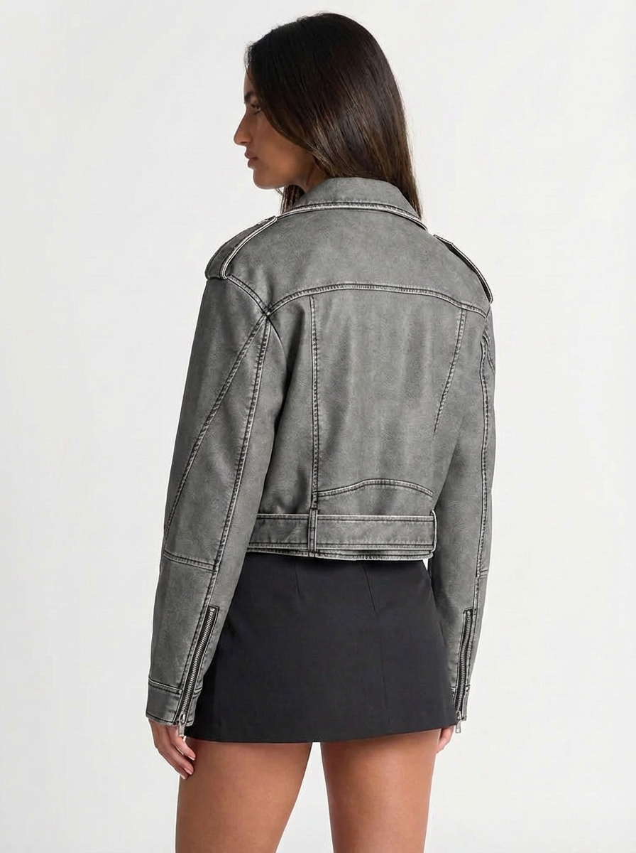 Jillian | Women's Grey Faux Leather Cropped Jacket 2