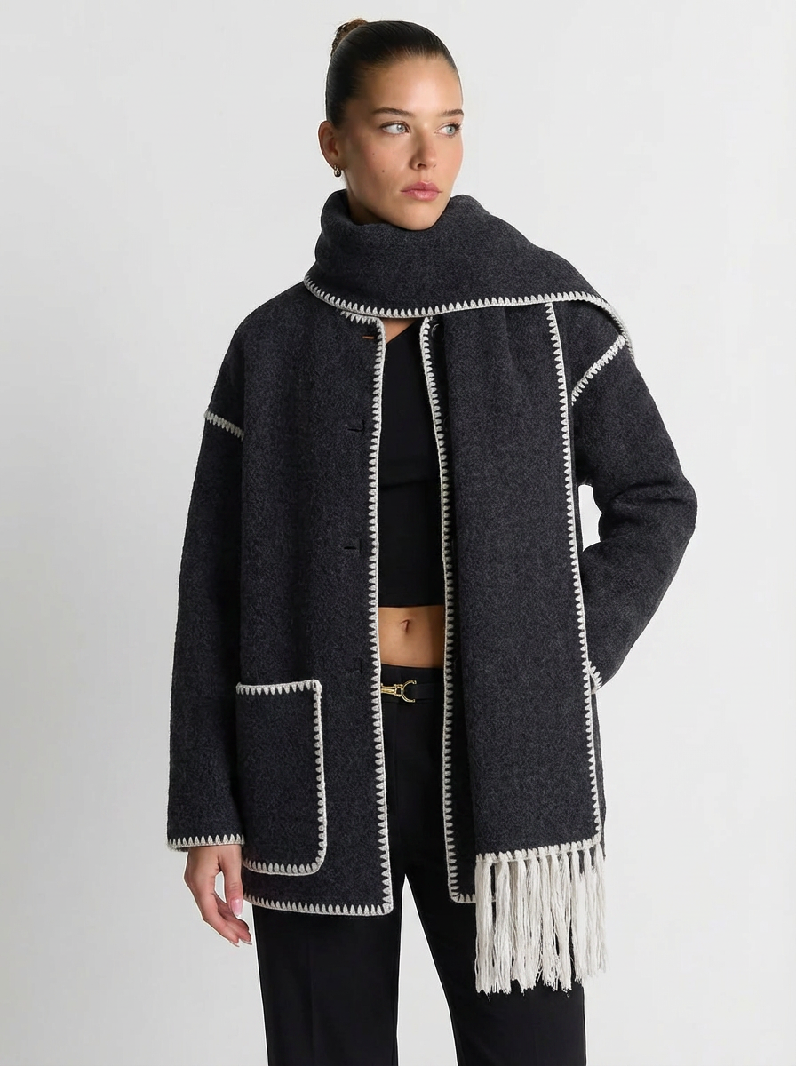Joanna | Women's Blanket Stitch Fringe Scarf Jacket