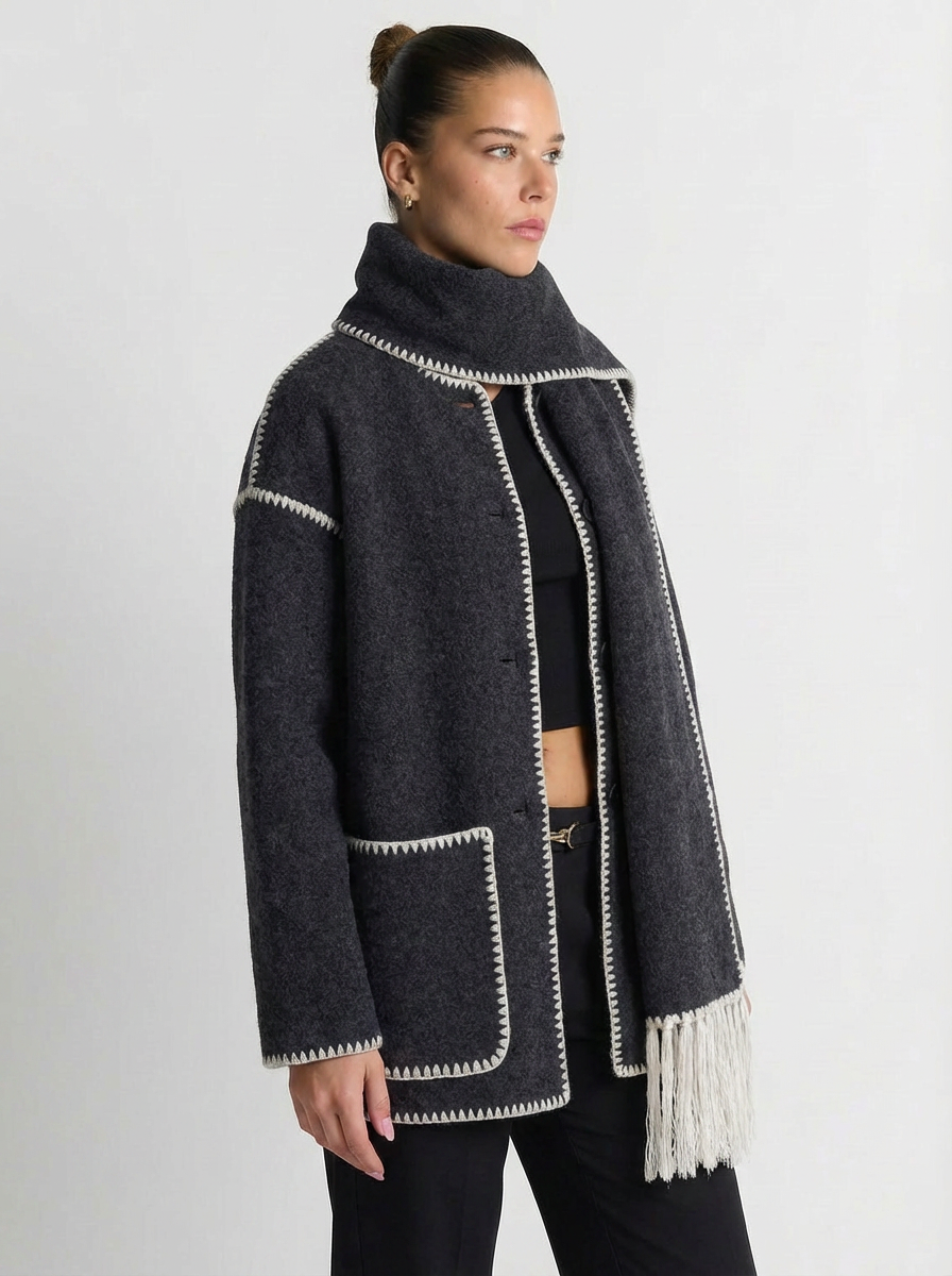 Joanna | Women's Blanket Stitch Fringe Scarf Jacket 2