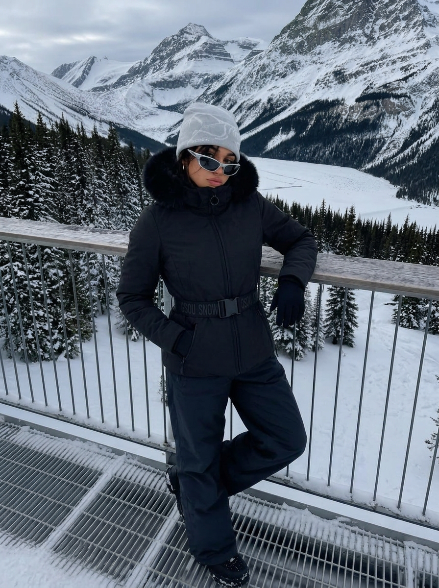 Jovanna | Women's Belted Zip Ski Jacket Hooded