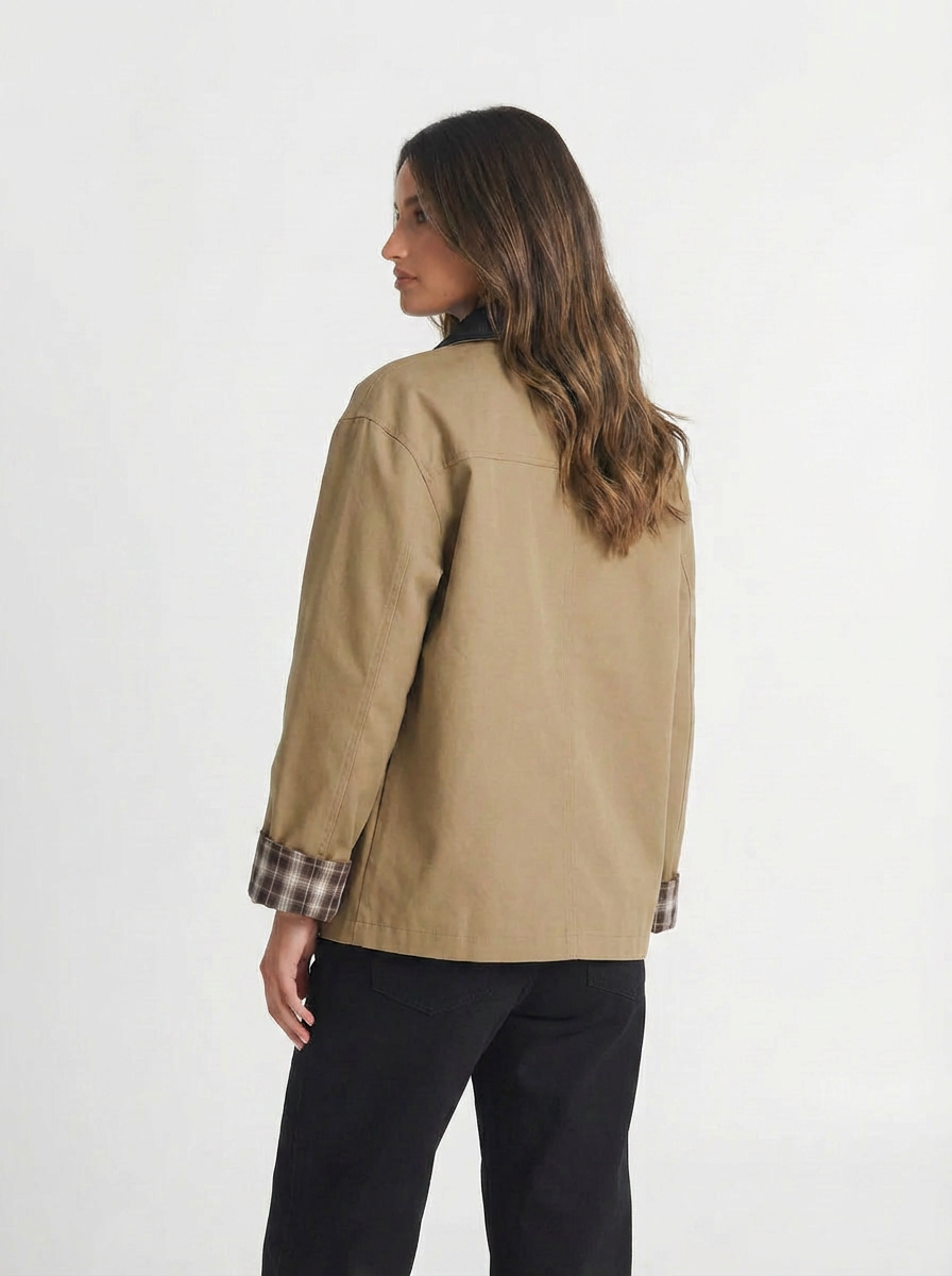 Jules | Women's Beige Plaid Cuff Oversized Jacket 2