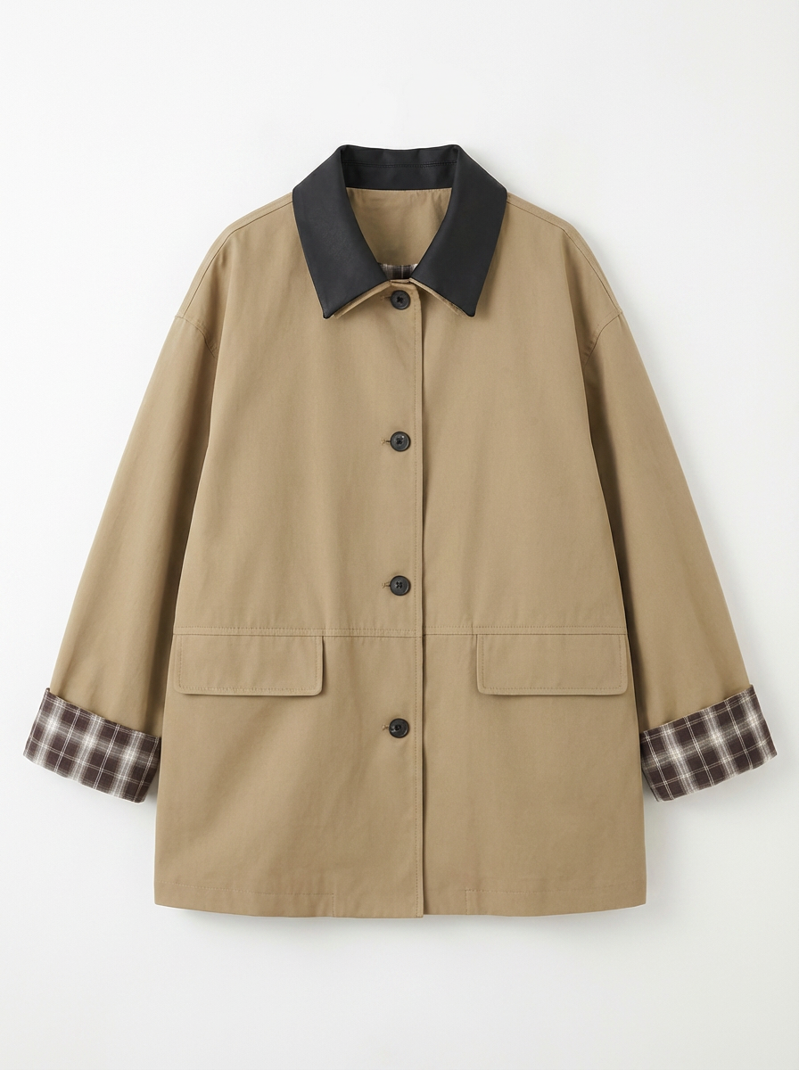 Jules | Women's Beige Plaid Cuff Oversized Jacket 3