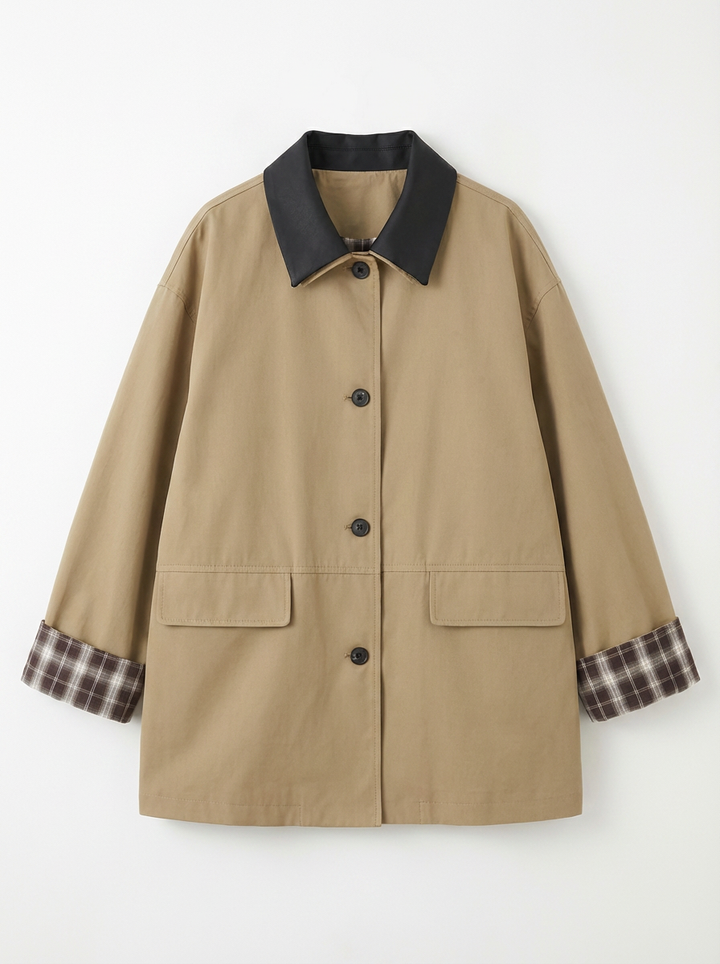 Jules | Women's Beige Plaid Cuff Oversized Jacket 3