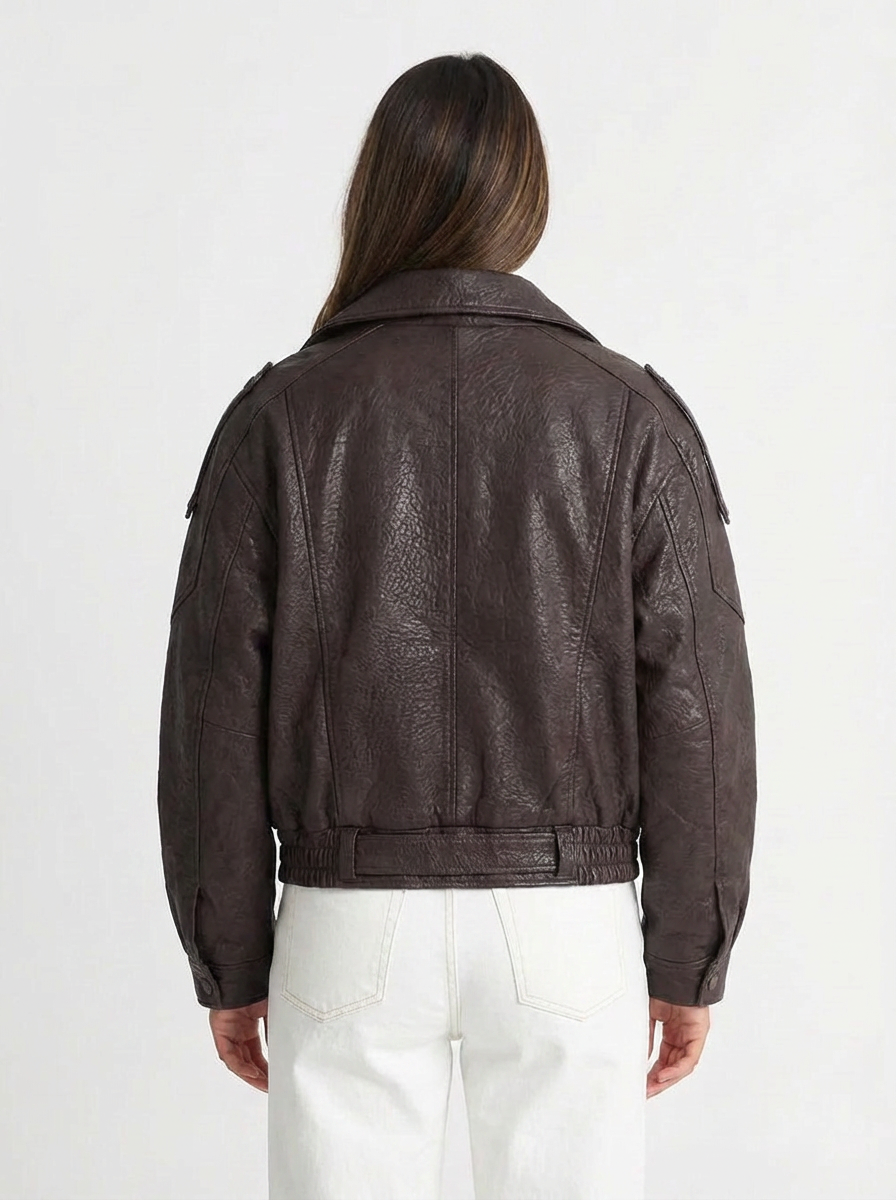 Julia | Women's Brown Oversized Leather Bomber Jacket 2