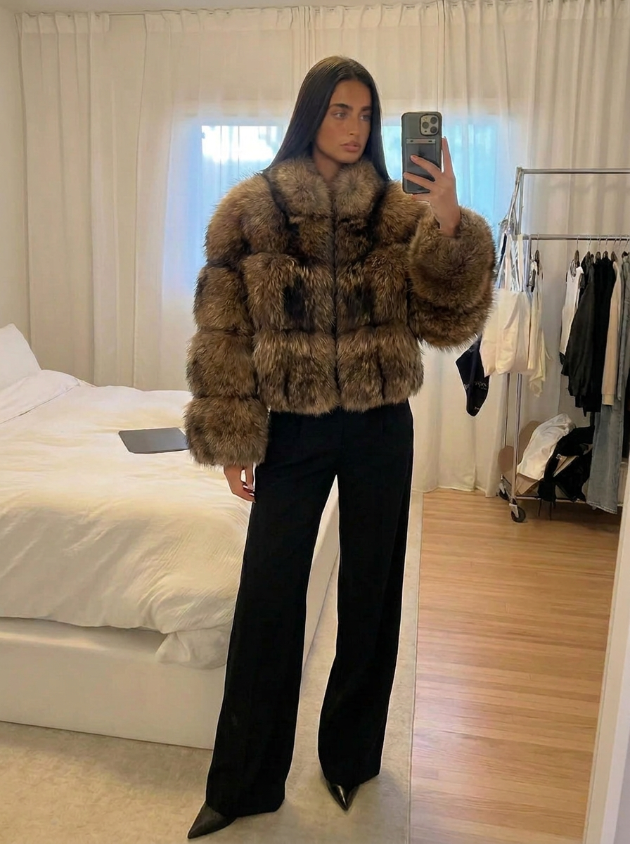 Juliet | Women's Faux Fur Cropped Long Sleeve Jacket 1
