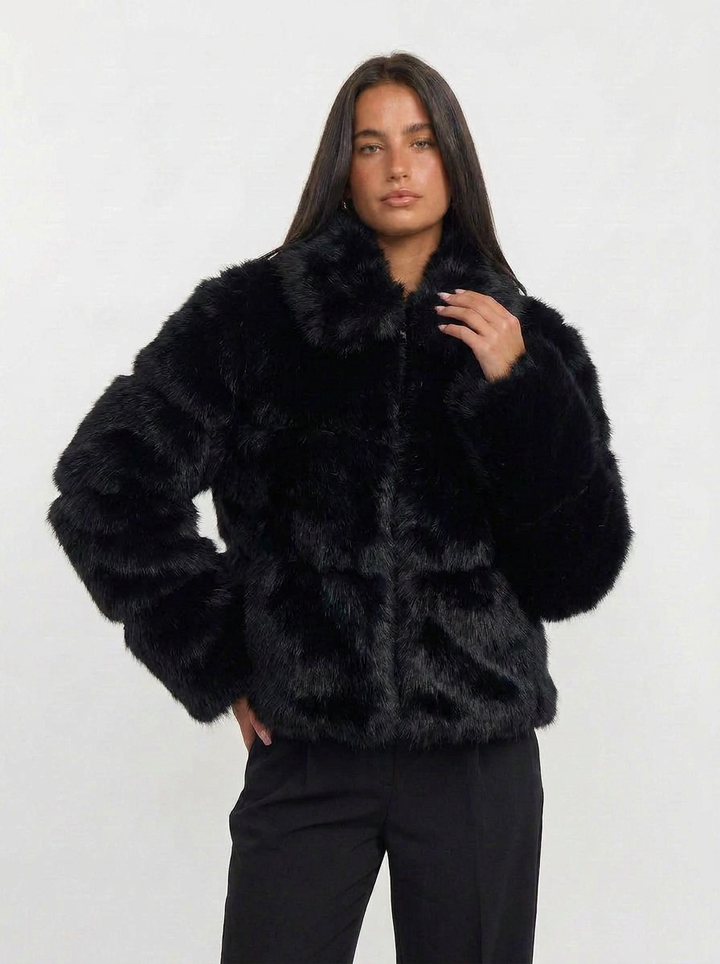Juliet | Women's Faux Fur Cropped Long Sleeve Jacket 4