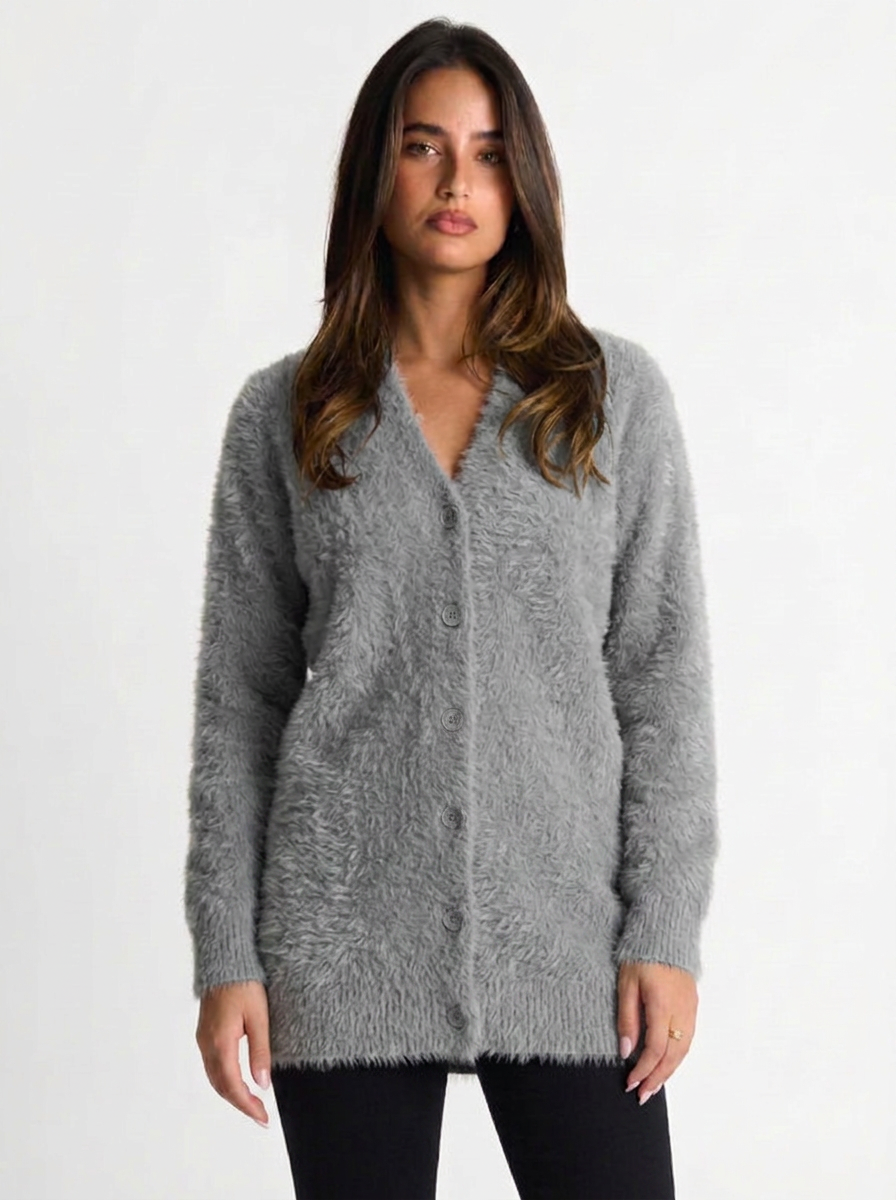 Kayla | Women's Grey Cashmere Cardigan
