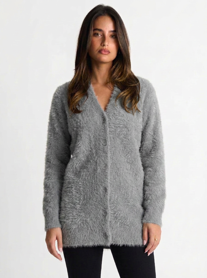 Kayla | Women's Grey Cashmere Cardigan