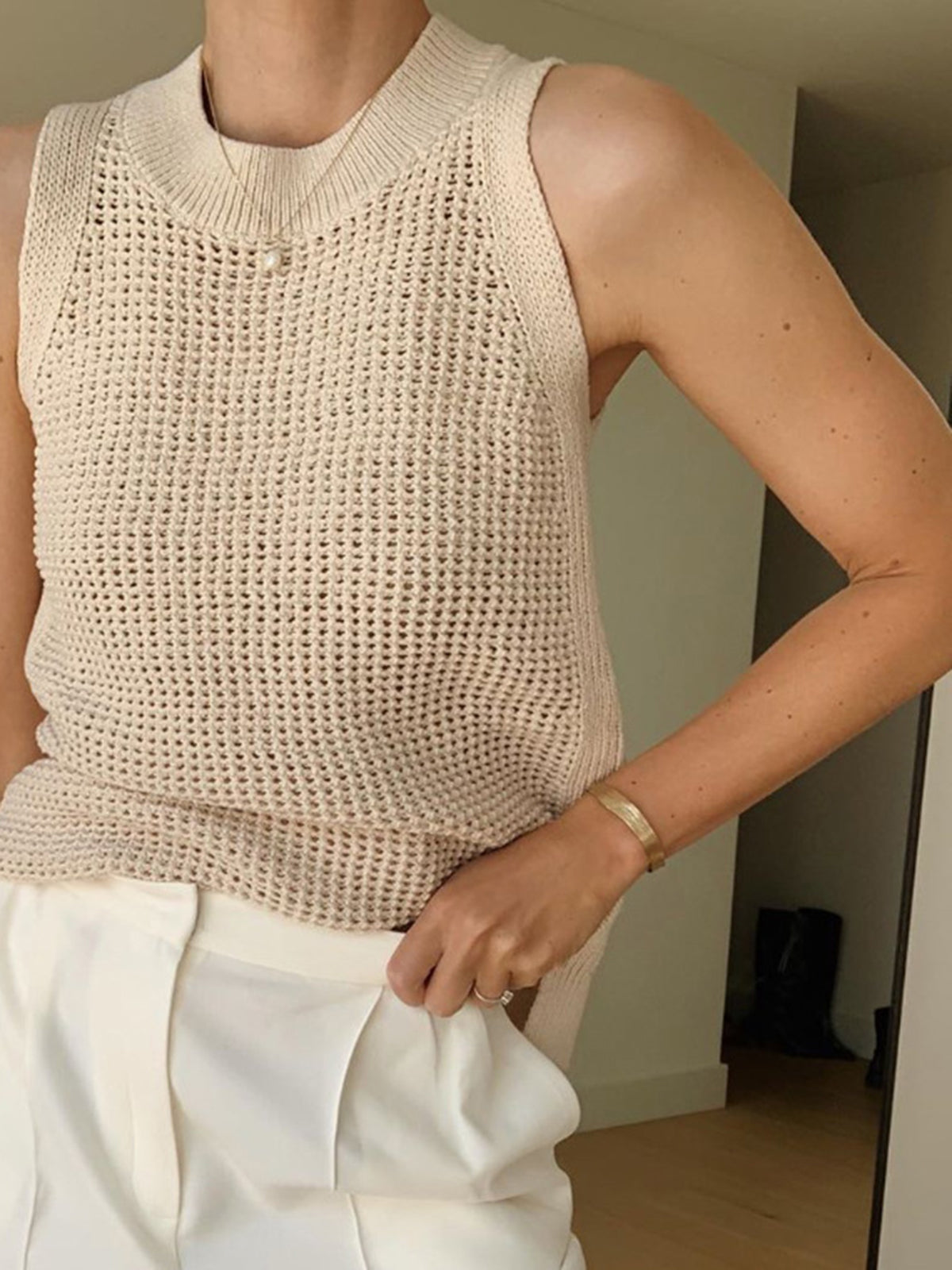 Knit Sleeveless Crew Neck Tank Top | Alora
