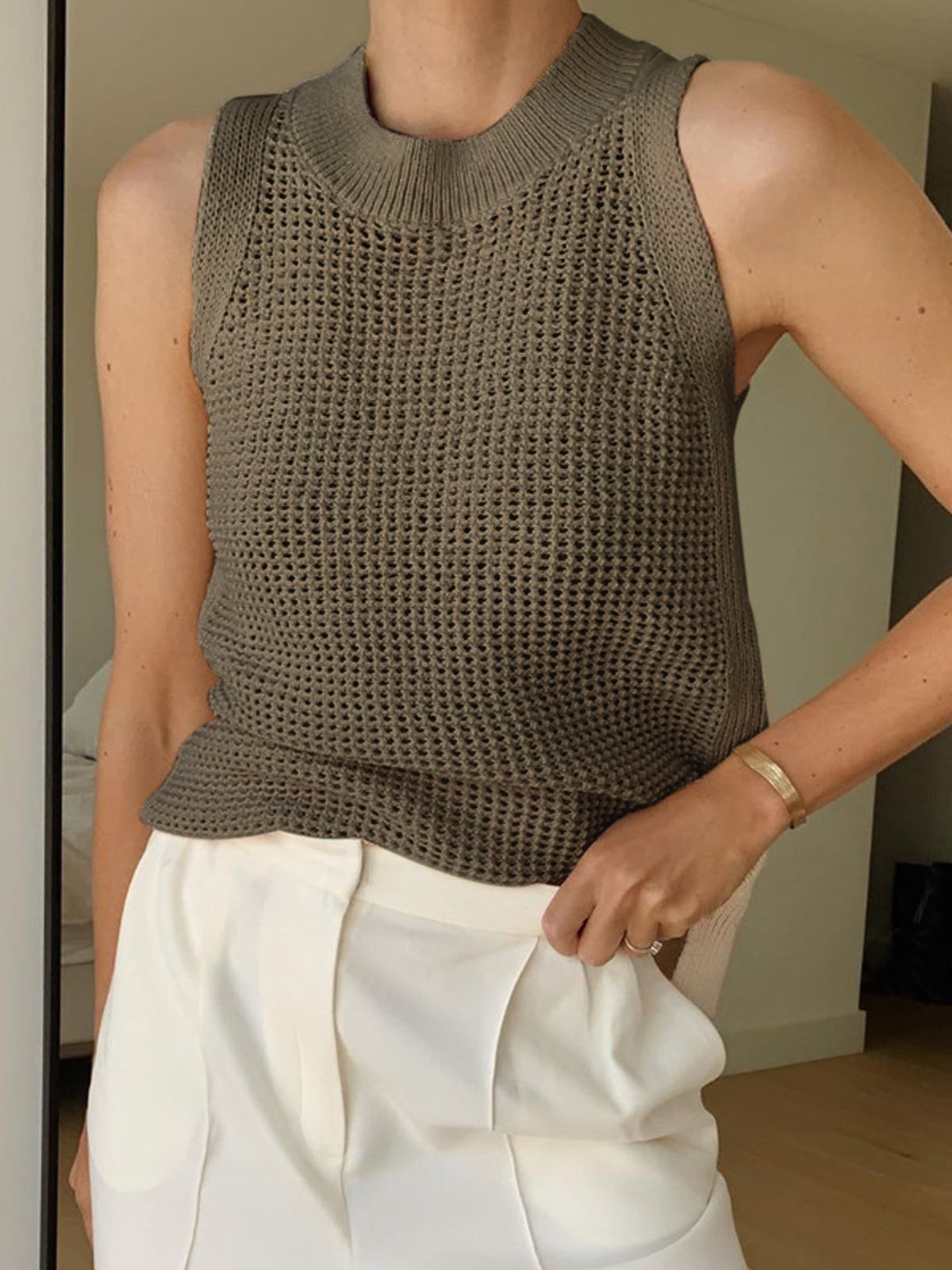 Knit Sleeveless Crew Neck Tank Top | Alora