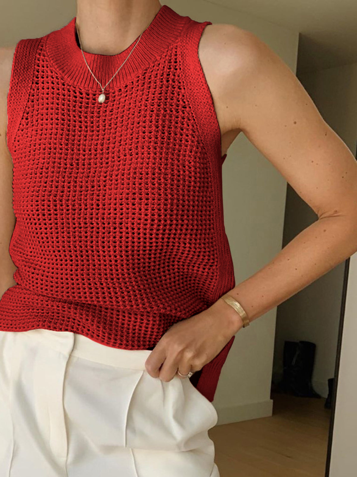Knit Sleeveless Crew Neck Tank Top | Alora