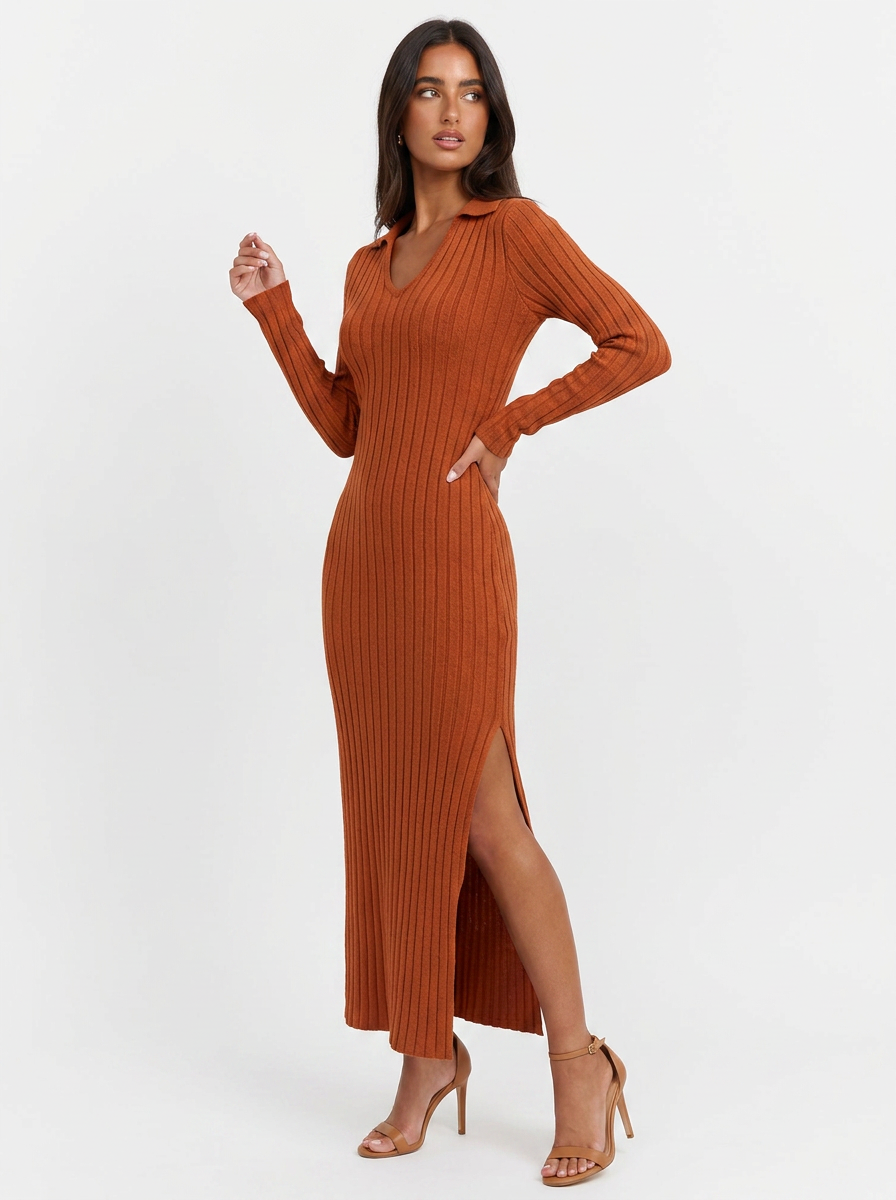 Krishna | Women's Ribbed Long Sleeve Maxi Dress