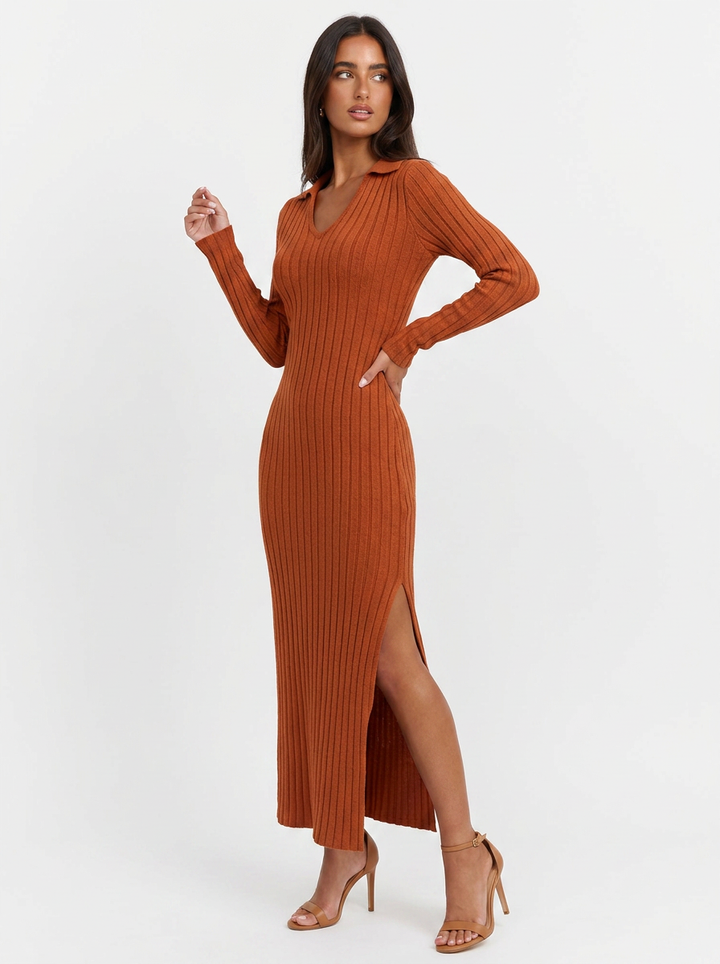 Krishna | Women's Ribbed Long Sleeve Maxi Dress